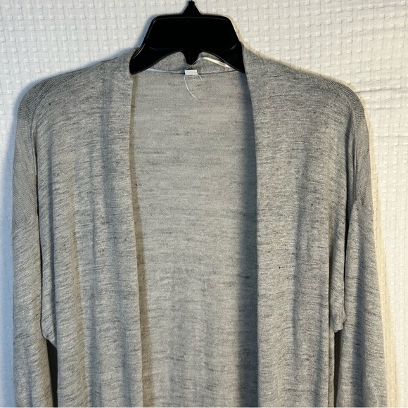 Uniqlo Womens L Gray Cardigan Long-Line Lightweight Open Linen Rayon Pockets - Picture 6 of 11